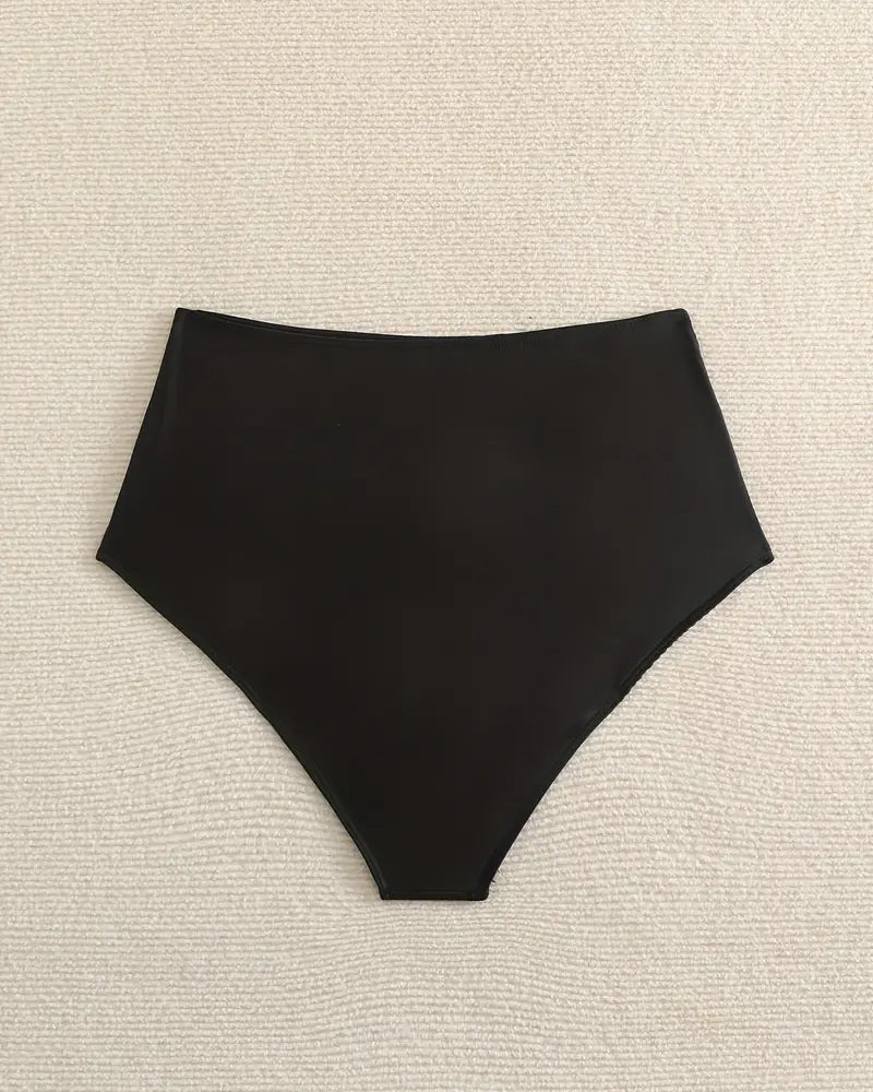 Bas de maillot de bain plissé uni taille haute