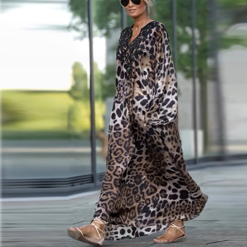 Jeanette| Ženska obleka z dolgimi rokavi in leopardjim vzorcem