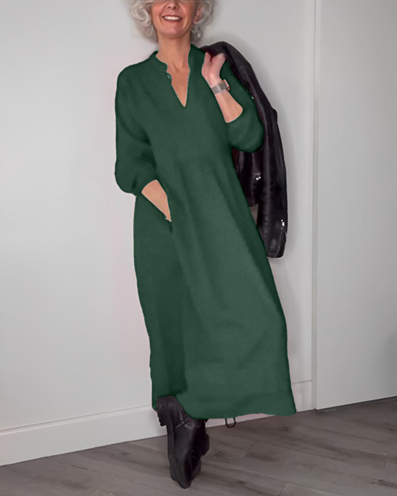 Belou| Elegantna obleka z V-izrezom in dolgimi rokavi