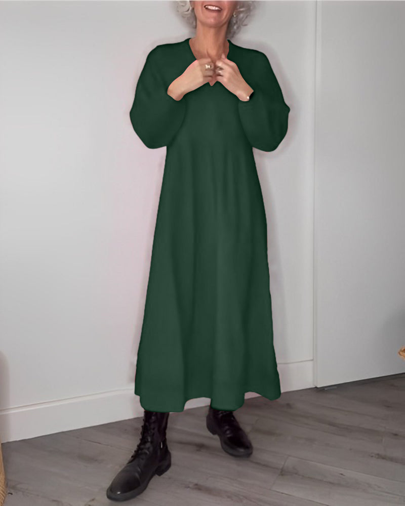 Belou| Elegantna obleka z V-izrezom in dolgimi rokavi