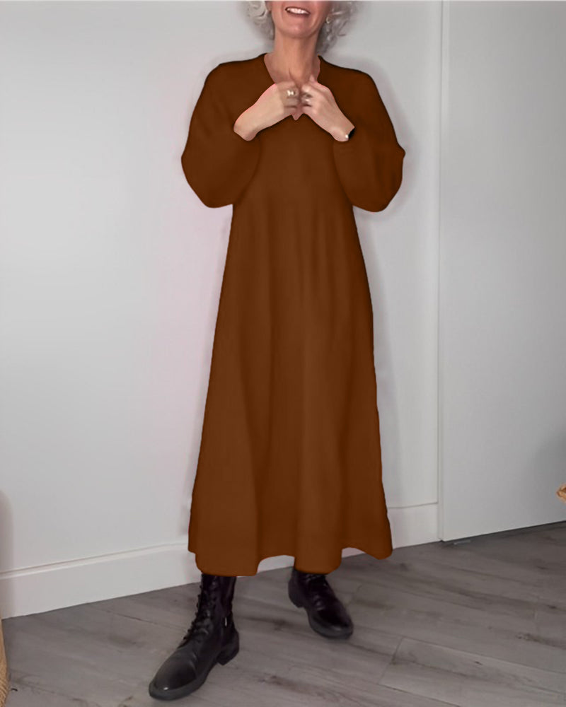Belou| Elegantna obleka z V-izrezom in dolgimi rokavi