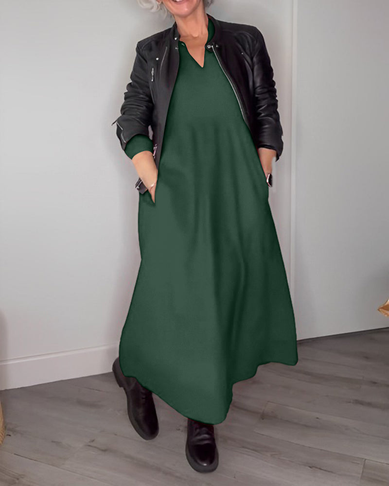 Belou| Elegantna obleka z V-izrezom in dolgimi rokavi