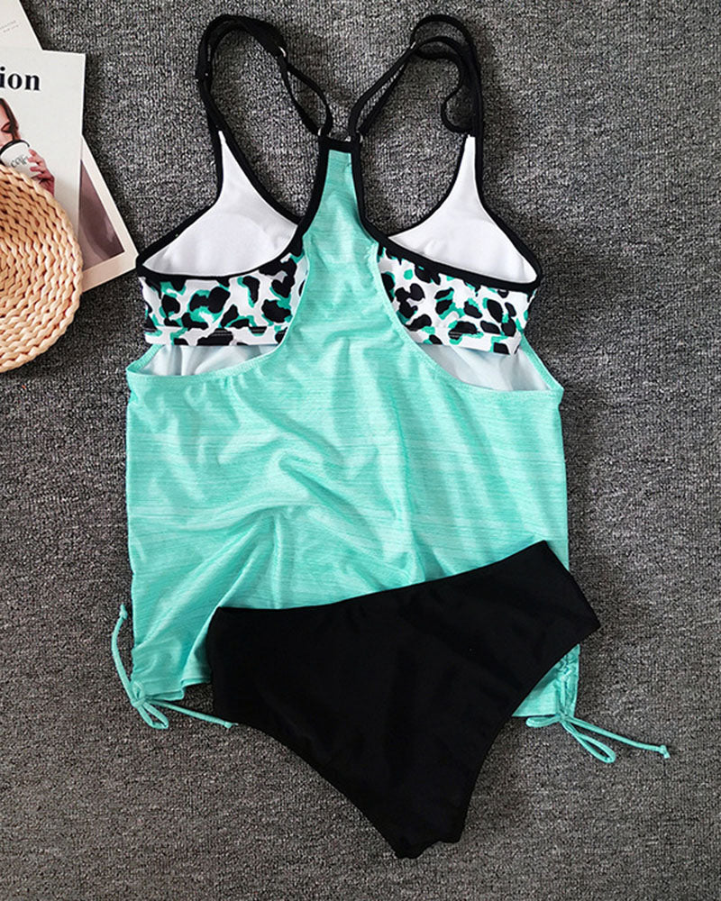 Tankini enobarven z leopardjim vzorcem