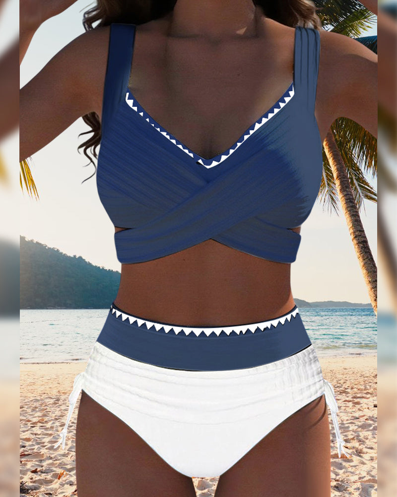 Bikini Décontracté Coutures Contrastées Deux Pièces