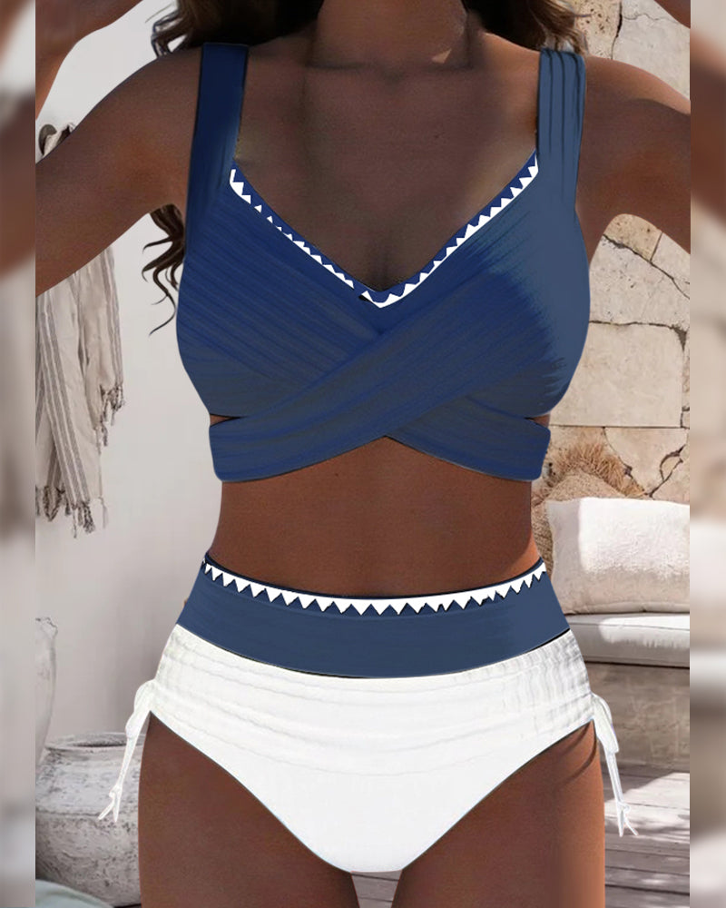 Bikini Décontracté Coutures Contrastées Deux Pièces