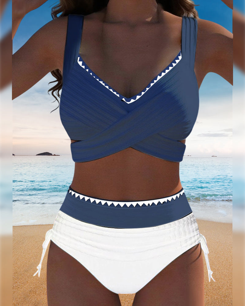 Bikini Décontracté Coutures Contrastées Deux Pièces
