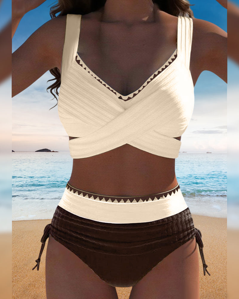 Bikini Décontracté Coutures Contrastées Deux Pièces