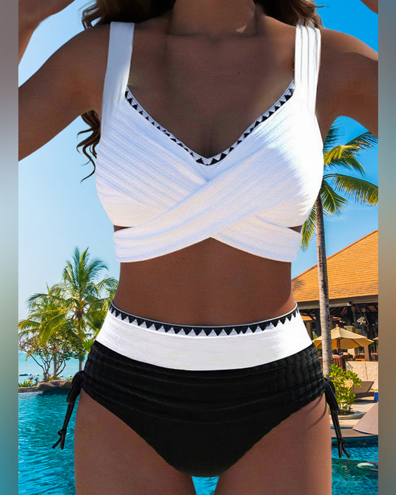 Bikini Décontracté Coutures Contrastées Deux Pièces