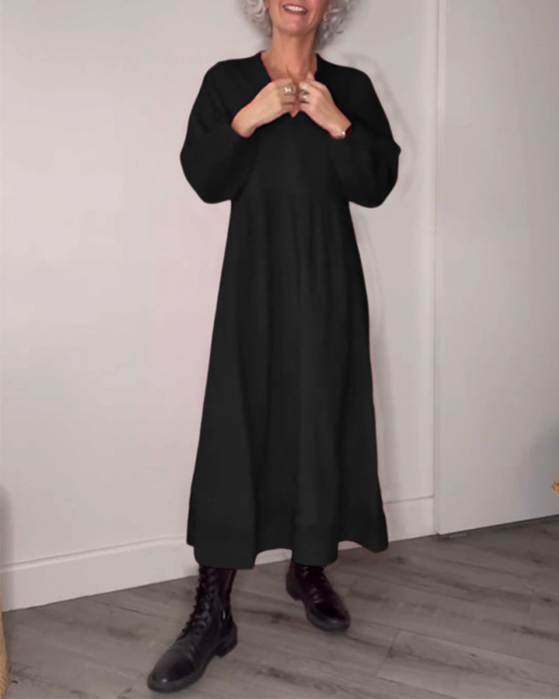 Belou| Elegantna obleka z V-izrezom in dolgimi rokavi