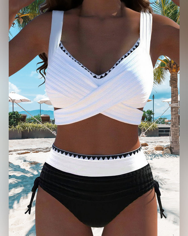 Bikini Décontracté Coutures Contrastées Deux Pièces