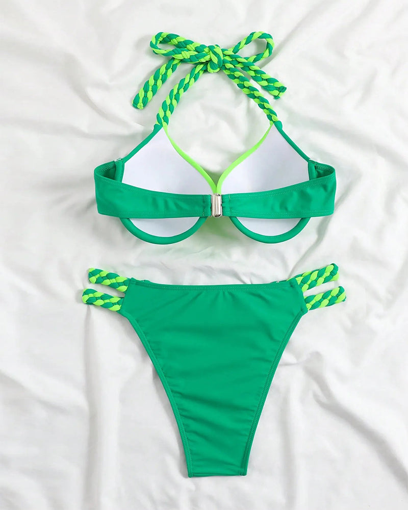 Barvni blok bikini set z odprtim hrbtom