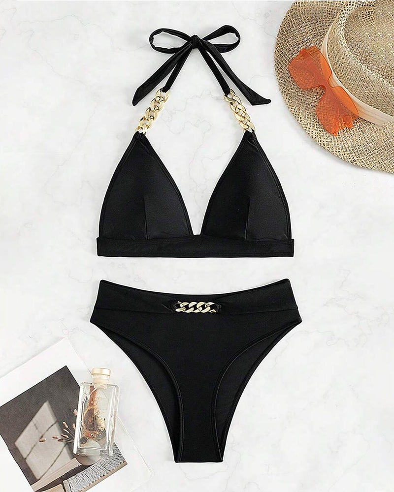 Bikini V-Ring z Metalno Zanko Enobarven Bh