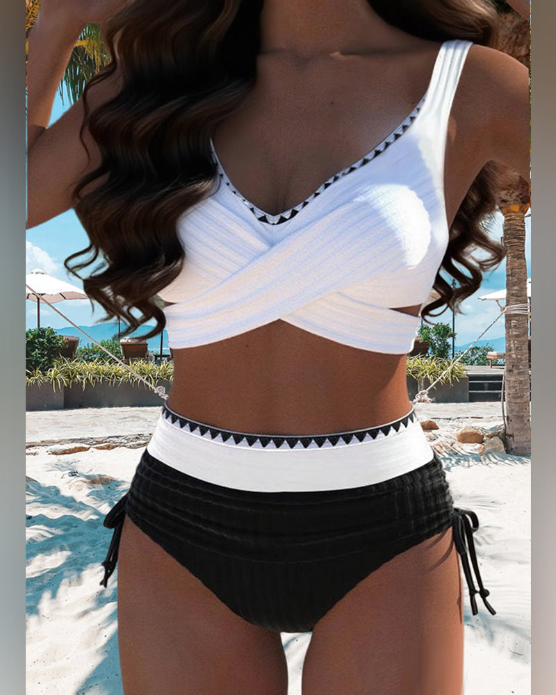 Bikini Décontracté Coutures Contrastées Deux Pièces
