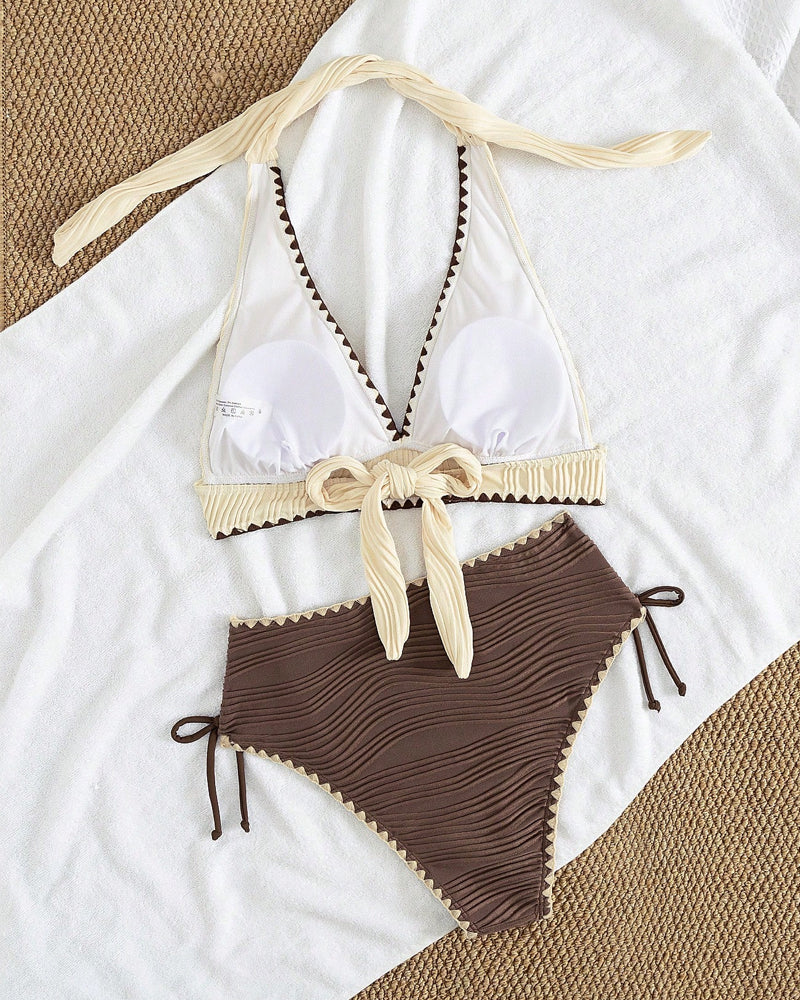 Bikini Ensemble Deux Pièces Avec Décolleté Halter et Design en Couleur Contrastante
