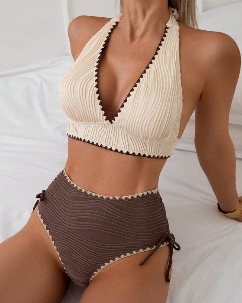 Bikini Ensemble Deux Pièces Avec Décolleté Halter et Design en Couleur Contrastante