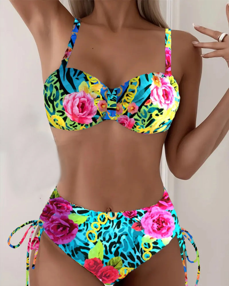 Bikini Imprimé Floral Soutien-Gorge Sexy Triangle Lacé