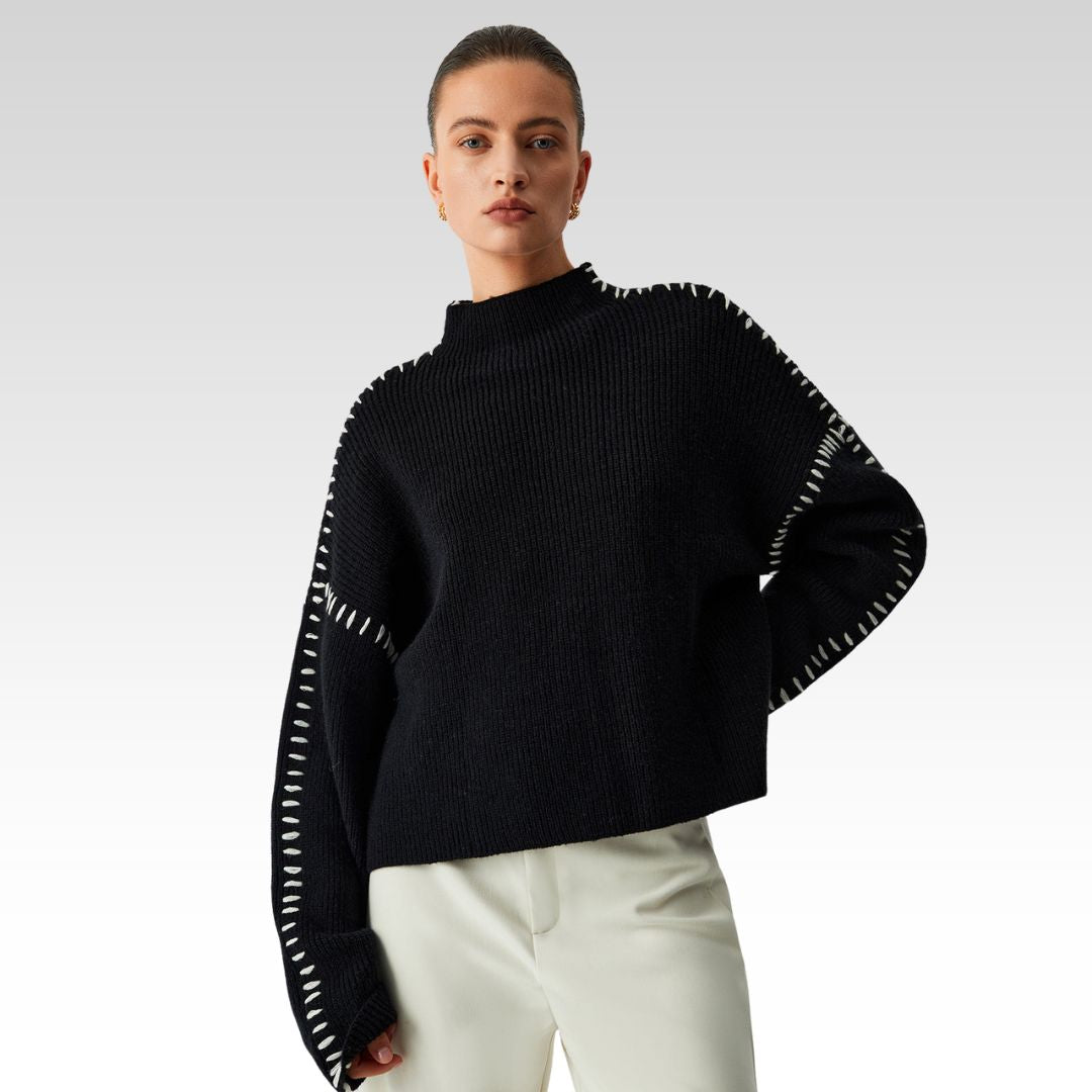 Alma | Pull oversize à col roulé avec détails en piqué