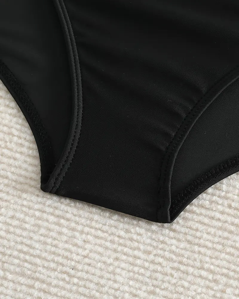 Bas de maillot de bain plissé uni taille haute