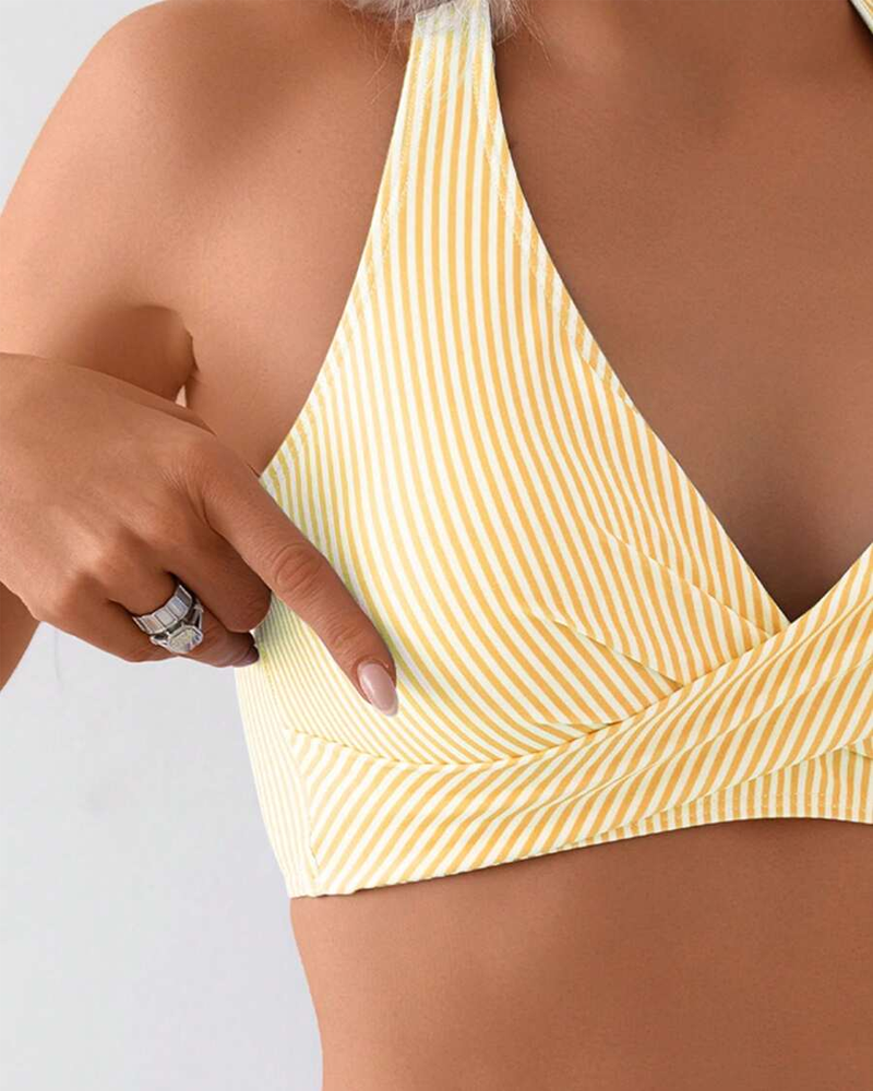 Bikini z V-izrezom, Dvodelni, Črtast