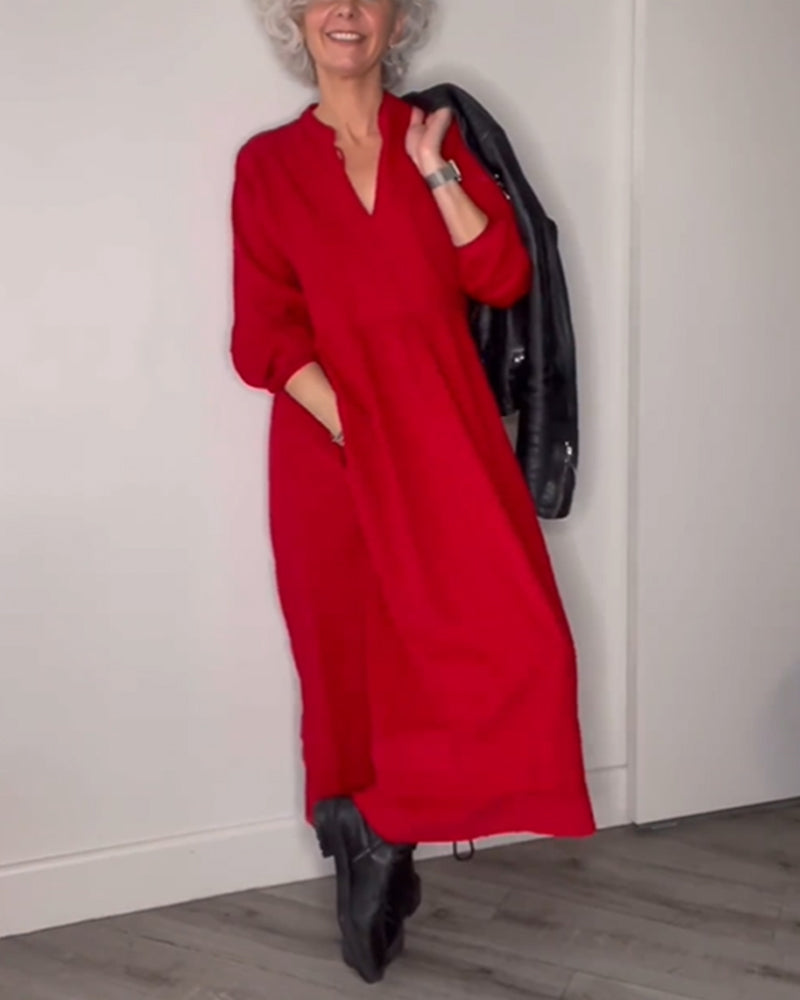 Belou| Robe élégante à col en V avec manches longues