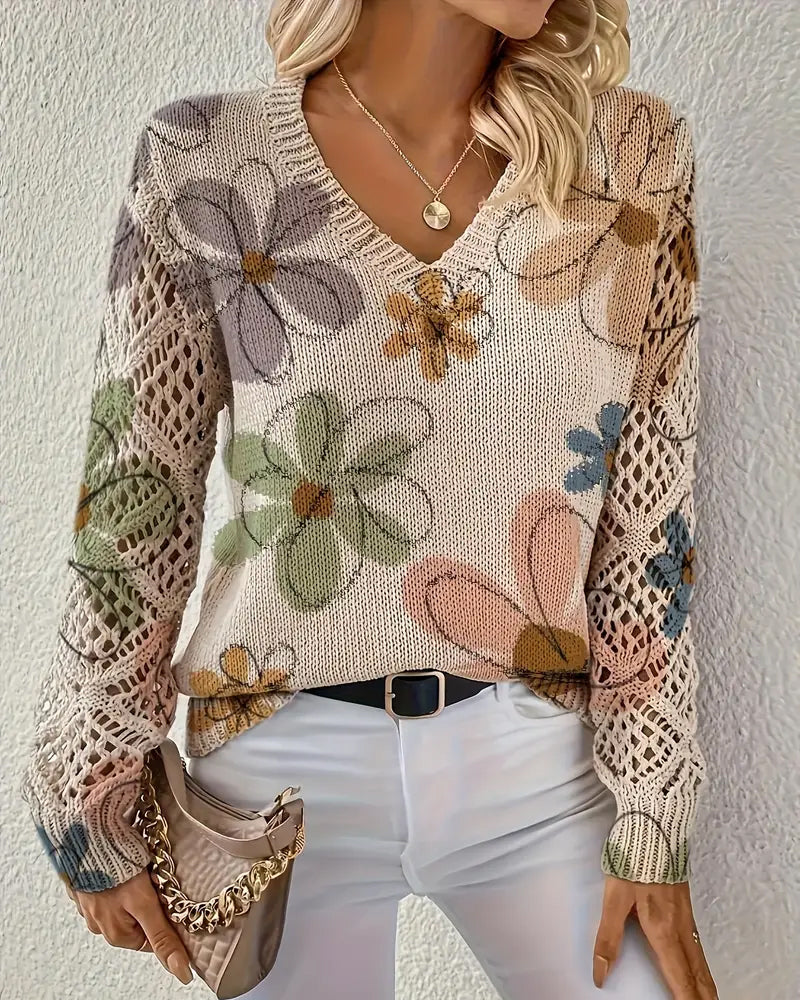 Ali| Pull V-Ringad Tricoté avec Tricot Ouvert