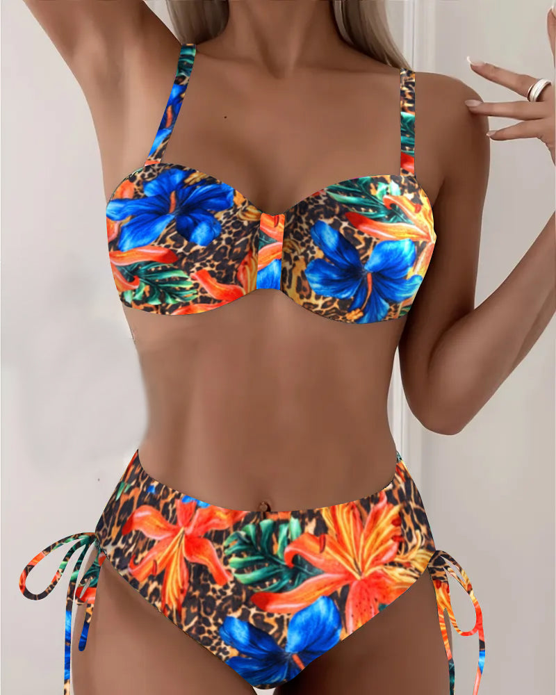 Bikini Bralette Leopardji Cvetlični Natis
