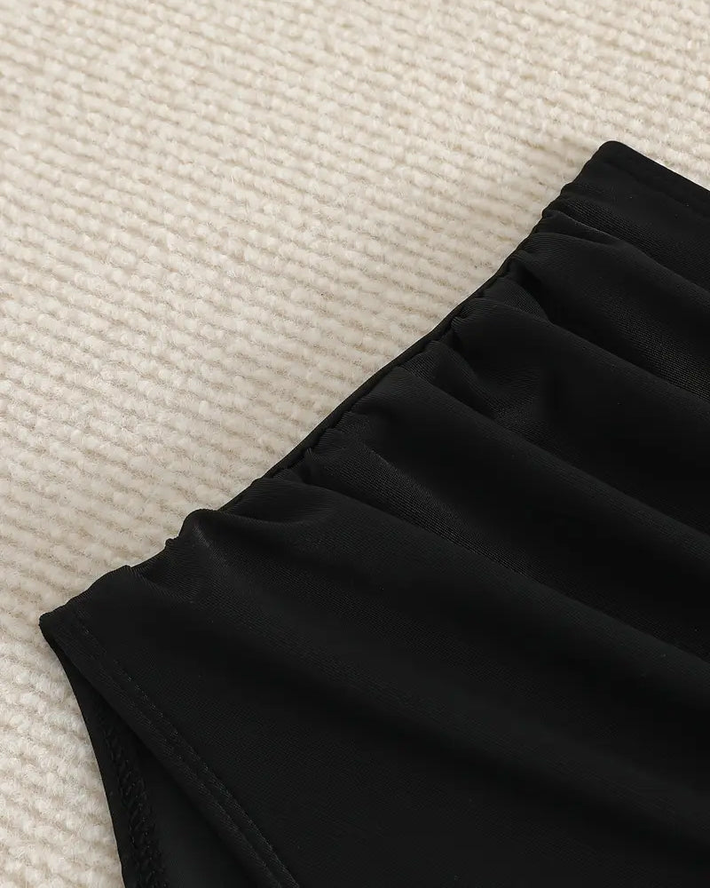 Bas de maillot de bain plissé uni taille haute