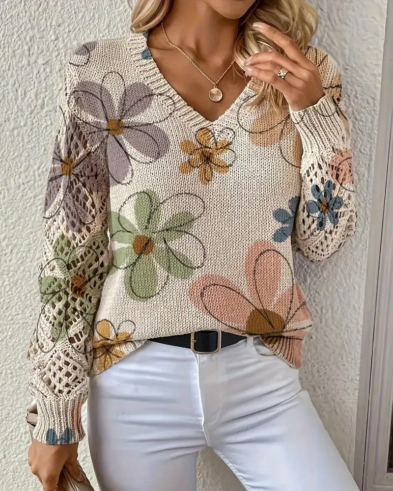 Ali| Pull V-Ringad Tricoté avec Tricot Ouvert