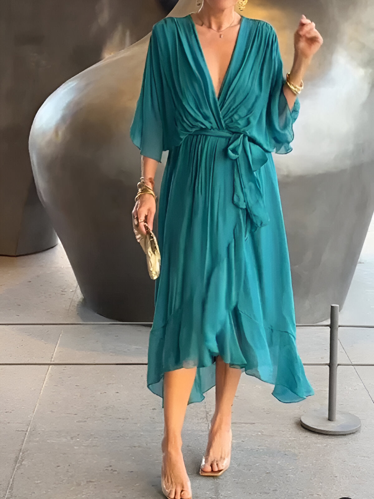 Monica™ | Chiffon obleka z V-izrezom