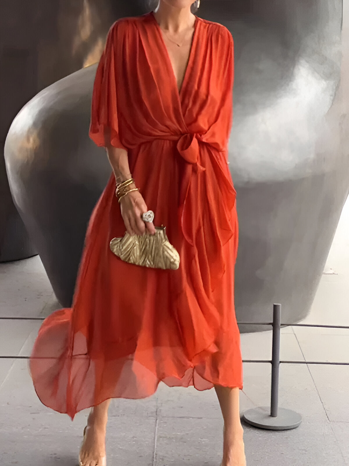 Monica™ | Chiffon obleka z V-izrezom