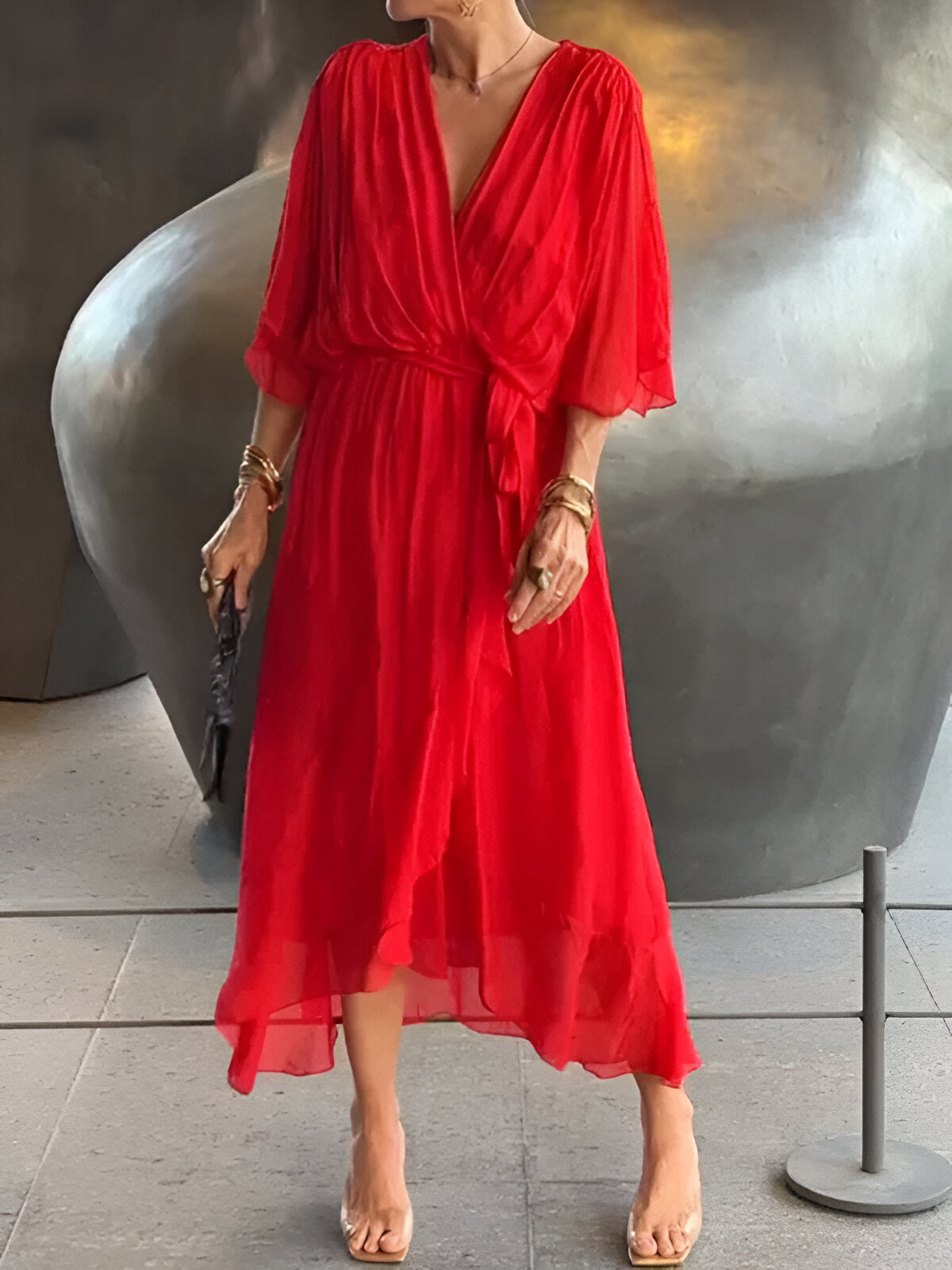 Monica™ | Chiffon obleka z V-izrezom