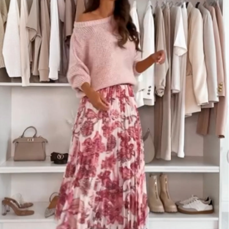 📣 50% POPUST!!!🌸👗Komplet: Zgornji del z lepim vozelom na hrbtu in krilo iz tila--Rifiorire