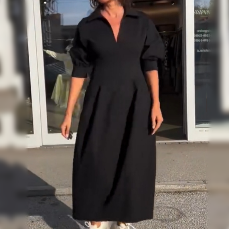 👗Pomladna akcija 50%🔥Ženska midi obleka z V-izrezom in ovratnikom