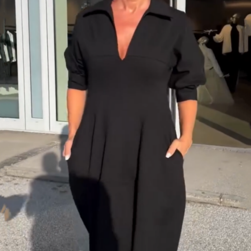 👗Pomladna akcija 50%🔥Ženska midi obleka z V-izrezom in ovratnikom