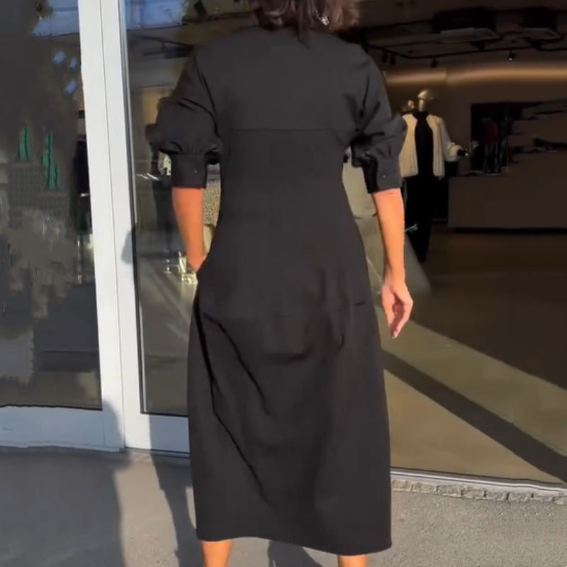 👗Pomladna akcija 50%🔥Ženska midi obleka z V-izrezom in ovratnikom