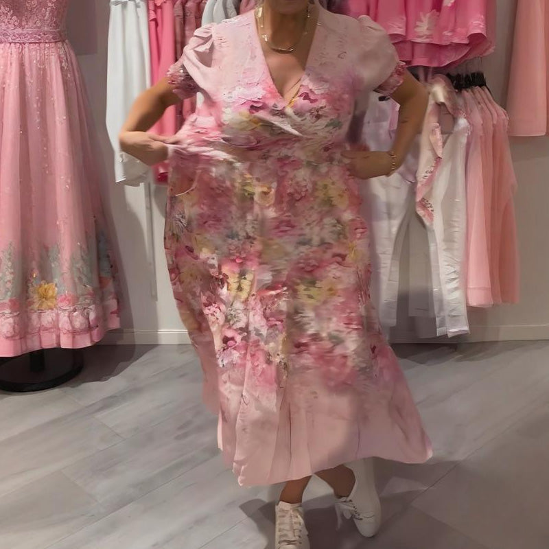 Astrid| Robe longue élégante pour femme avec imprimé floral et décolleté en V